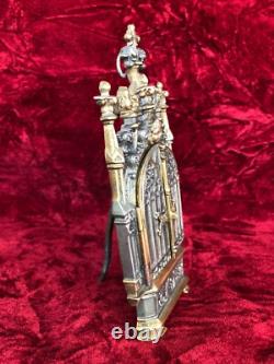 Antique Italian Gilded and Silver-Plating Bronze Triptych with Porcelain Plaque