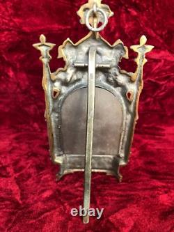 Antique Italian Gilded and Silver-Plating Bronze Triptych with Porcelain Plaque