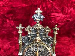 Antique Italian Gilded and Silver-Plating Bronze Triptych with Porcelain Plaque