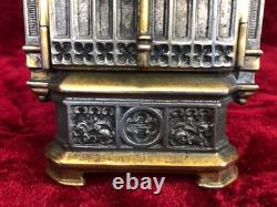 Antique Italian Gilded and Silver-Plating Bronze Triptych with Porcelain Plaque