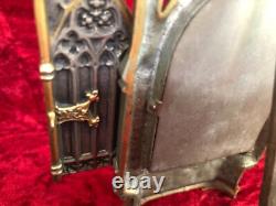 Antique Italian Gilded and Silver-Plating Bronze Triptych with Porcelain Plaque