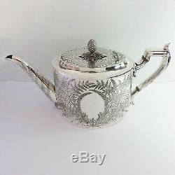 Antique James Dixon & Sons Silverplate Ornate Etched Fern 8 Cup Teapot England