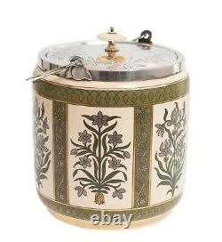 Antique James Macintyre Aesthetic/Arts & Crafts Biscuit Barrel Silver Plated Lid