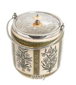 Antique James Macintyre Aesthetic/Arts & Crafts Biscuit Barrel Silver Plated Lid