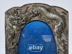 Antique Japanese Silver Plate on Copper Repousse Dragon Photograph Frame
