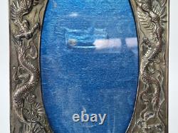 Antique Japanese Silver Plate on Copper Repousse Dragon Photograph Frame