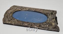 Antique Japanese Silver Plate on Copper Repousse Dragon Photograph Frame