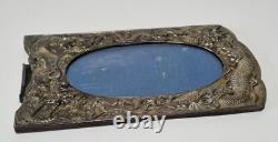 Antique Japanese Silver Plate on Copper Repousse Dragon Photograph Frame