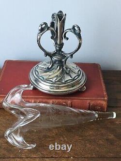 Antique Jd & S Silver Plated Epergne With Crystal Trumpet Original Flute Vase