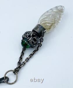 Antique Jeweled Silver Plate Chatelaine Celluloid Notebook Smelling Salts +