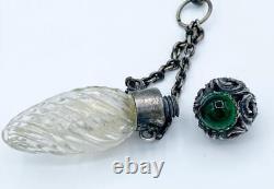 Antique Jeweled Silver Plate Chatelaine Celluloid Notebook Smelling Salts +