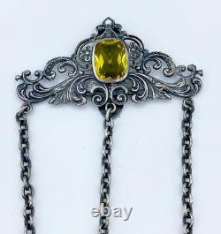 Antique Jeweled Silver Plate Chatelaine Celluloid Notebook Smelling Salts +