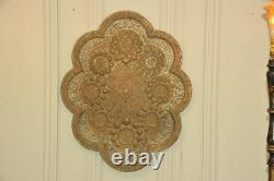 Antique Kashmiri Repoussé Copper Tray Silver Plated Pierced 19th Century