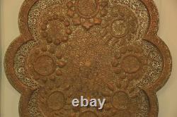 Antique Kashmiri Repoussé Copper Tray Silver Plated Pierced 19th Century