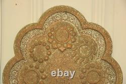 Antique Kashmiri Repoussé Copper Tray Silver Plated Pierced 19th Century