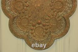 Antique Kashmiri Repoussé Copper Tray Silver Plated Pierced 19th Century