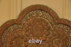 Antique Kashmiri Repoussé Copper Tray Silver Plated Pierced 19th Century
