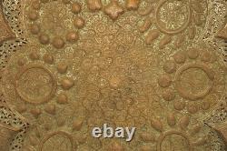 Antique Kashmiri Repoussé Copper Tray Silver Plated Pierced 19th Century