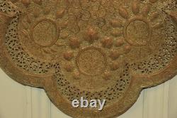 Antique Kashmiri Repoussé Copper Tray Silver Plated Pierced 19th Century