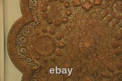 Antique Kashmiri Repoussé Copper Tray Silver Plated Pierced 19th Century