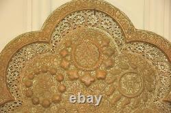 Antique Kashmiri Repoussé Copper Tray Silver Plated Pierced 19th Century Antique Kashmiri Repoussé Copper Tray Silver Plated Pierced 19th Century