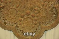 Antique Kashmiri Repoussé Copper Tray Silver Plated Pierced 19th Century