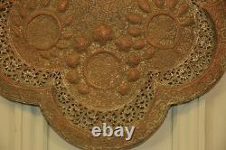 Antique Kashmiri Repoussé Copper Tray Silver Plated Pierced 19th Century