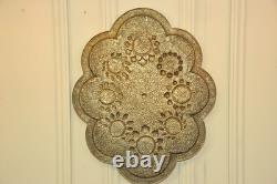 Antique Kashmiri Repoussé Copper Tray Silver Plated Pierced 19th Century