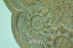 Antique Kashmiri Silver Plate Pierced Repoussé Copper Tray