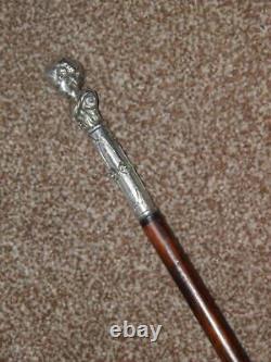 Antique Ladies Dress Cane Featuring Silver Plated Ladies Bust & Head Handle Top