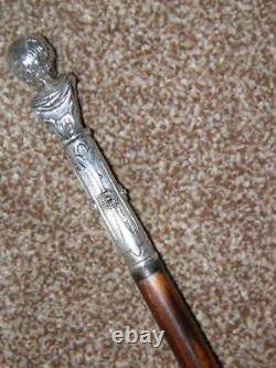 Antique Ladies Dress Cane Featuring Silver Plated Ladies Bust & Head Handle Top
