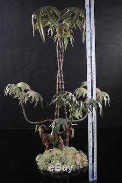 Antique Large Austrian Cold Painted Goat Palm Tree Metal Centrepiece 55 cm