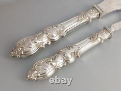 Antique Large Ornate Silver Plate Fish Server Set Floral Etched Original Box