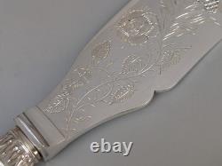 Antique Large Ornate Silver Plate Fish Server Set Floral Etched Original Box