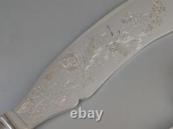 Antique Large Ornate Silver Plate Fish Server Set Floral Etched Original Box