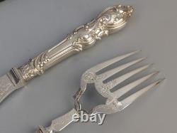 Antique Large Ornate Silver Plate Fish Server Set Floral Etched Original Box