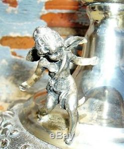 Antique Large Repousee Silver Plated Oil Lamp Base Cherubs Ioannina Greece 16.5