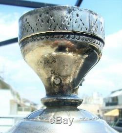Antique Large Repousee Silver Plated Oil Lamp Base Cherubs Ioannina Greece 16.9