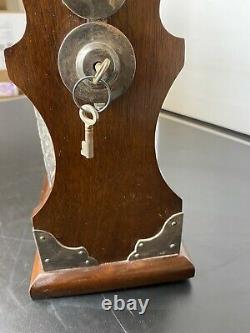Antique Mahogany & Silver Plated Tantalus with Three Crystal Decanters Lock Key