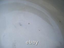 Antique Majolica Bowl Salad Art Nouveau Silver Plated Rim Blue Cream Brown