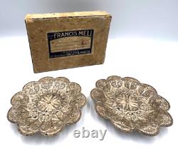 Antique Maltese Silver Pair Filigree Dishes Plates FRANCIS MELI Original Box