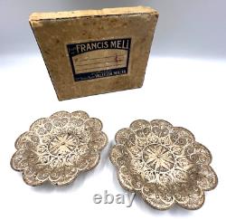 Antique Maltese Silver Pair Filigree Dishes Plates FRANCIS MELI Original Box