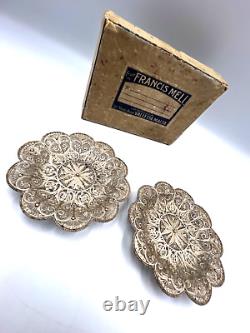 Antique Maltese Silver Pair Filigree Dishes Plates FRANCIS MELI Original Box