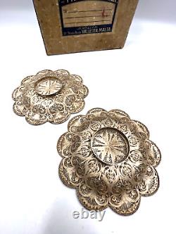 Antique Maltese Silver Pair Filigree Dishes Plates FRANCIS MELI Original Box