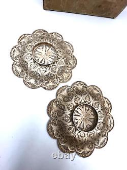 Antique Maltese Silver Pair Filigree Dishes Plates FRANCIS MELI Original Box