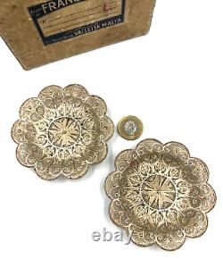 Antique Maltese Silver Pair Filigree Dishes Plates FRANCIS MELI Original Box