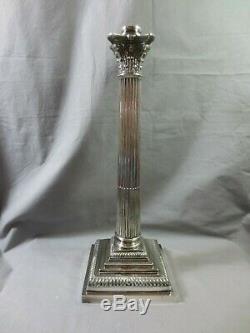 Antique Mappin & Webbs Silver Plated Corinthian Column Oil Lamp Base 17 Height