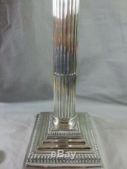 Antique Mappin & Webbs Silver Plated Corinthian Column Oil Lamp Base 17 Height