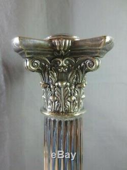 Antique Mappin & Webbs Silver Plated Corinthian Column Oil Lamp Base 17 Height