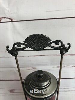 Antique Mary Gregory Cranberry Glass Pickle Caster With Silver Plate Holder
